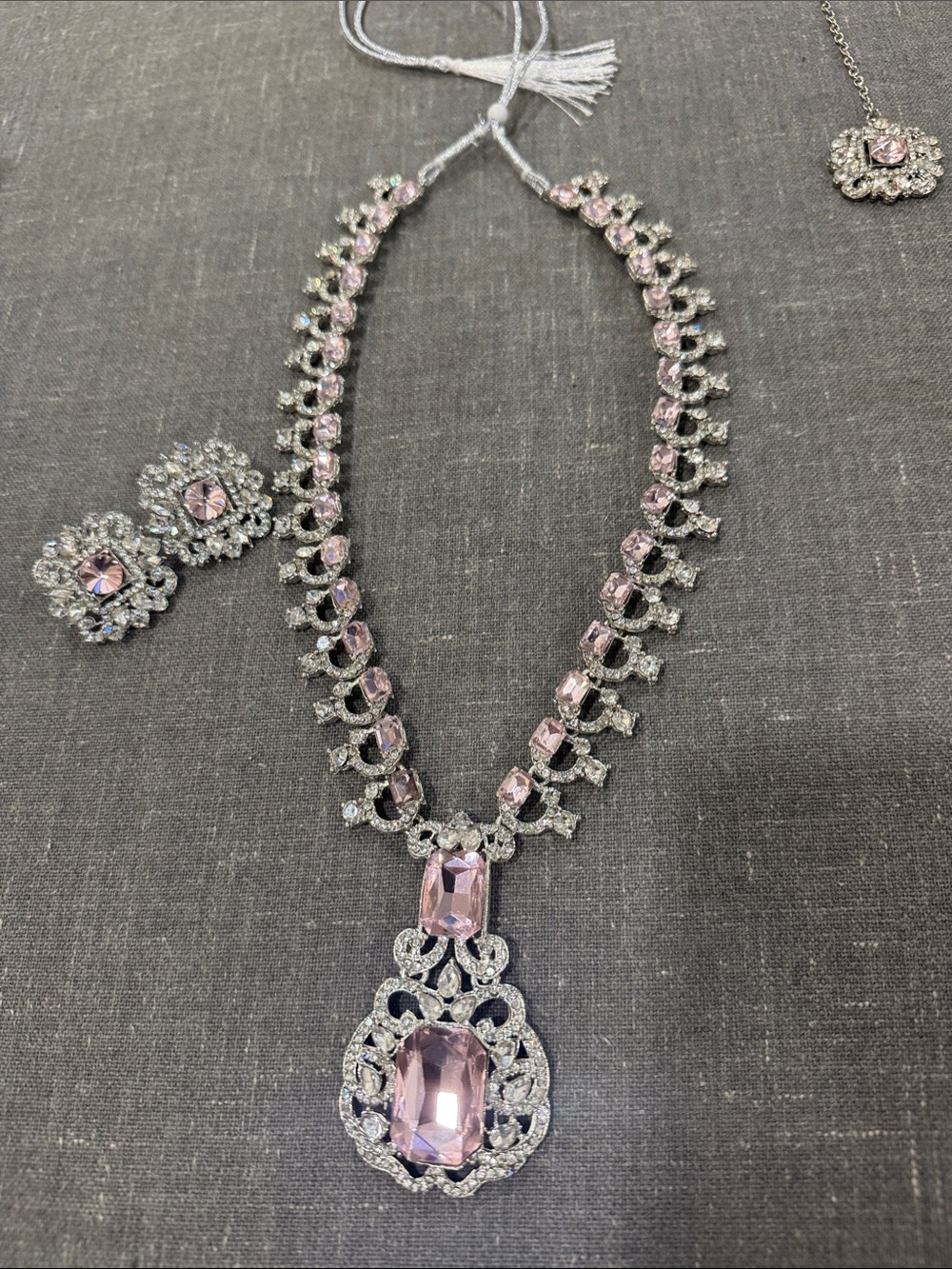 Bollywood Style Pink Crystal Necklace - Women Jewelry with earrings